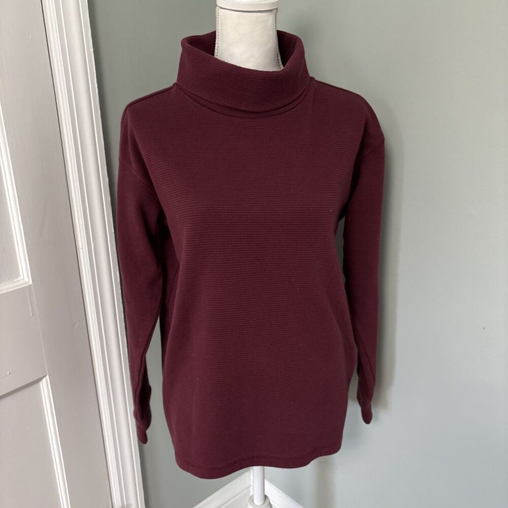 Lands' End Ladies' Waffle Knit Funnel Neck Top Maroon Size‎ Medium